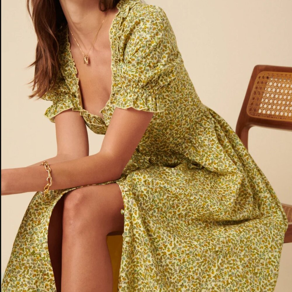 NWT Nobody's Child Yellow Ditsy Floral Flossie Midi Dress in Size 4